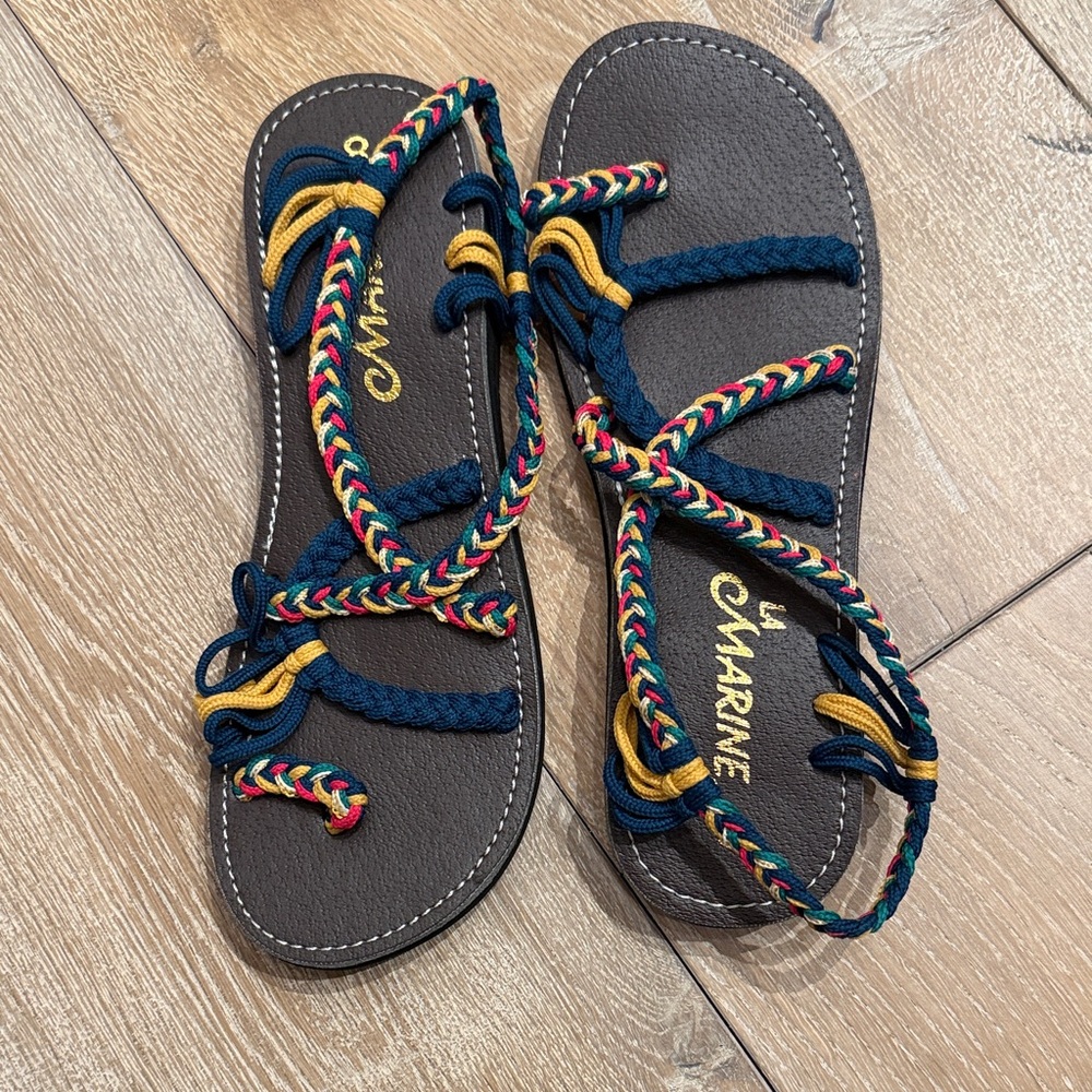 Marine Rope-Strap Braided Sandals in Navy, Yellow & Multicolor